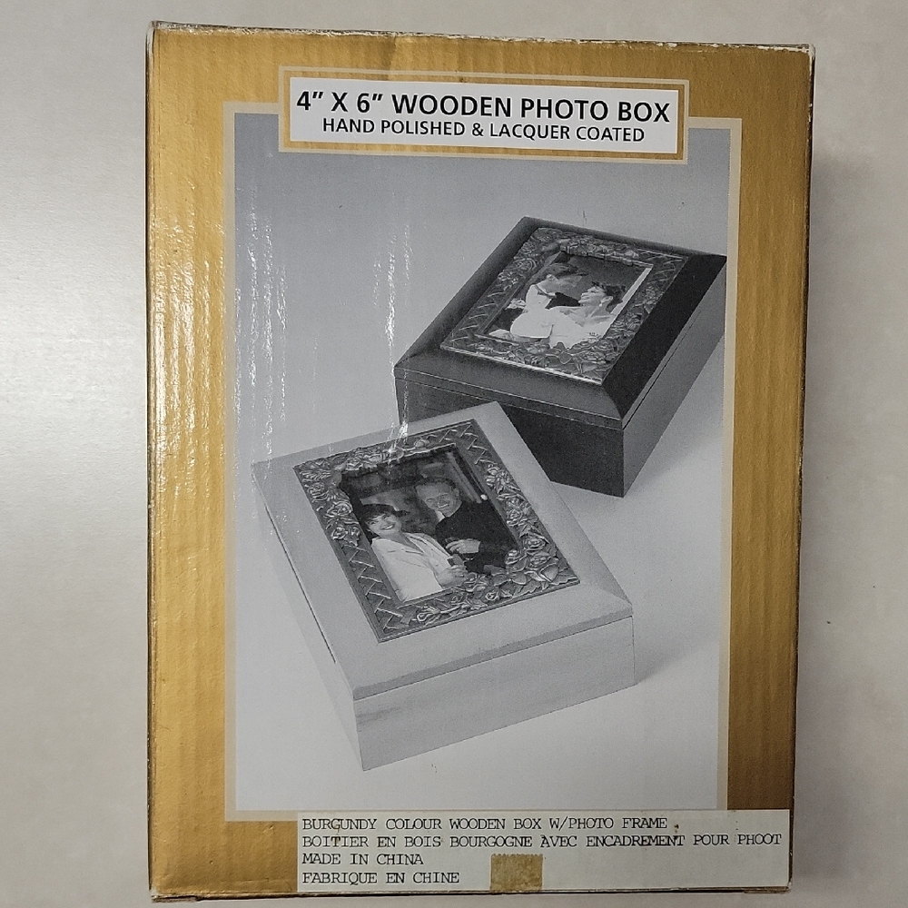 Wooden Photo Box with Frame - Burgundy and Natural